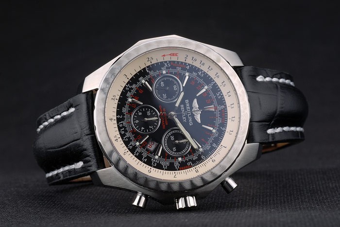 Swiss Breitling Bentley Black Croco Leather Bracelet Black Dial 80286