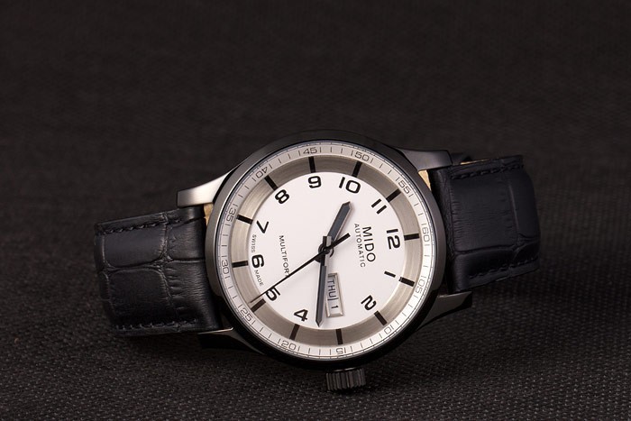 Mido Multifort Black Croco Leather Strap White-Silver Dial 80297
